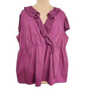 Purple Ruffled Wrap Blouse Plus Size 24W Flutter Sleeve Cinch Waist Fairycore
